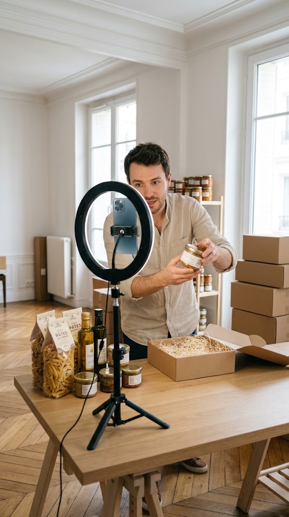 Un vendeur présente un bocal pendant son live